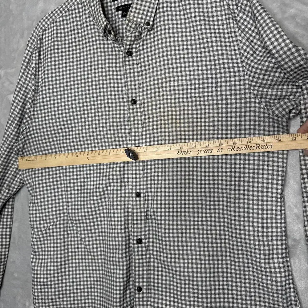 Banana Republic Shirt Mens XL Gray Gingham Luxe Flannel Grant Fit Button Down